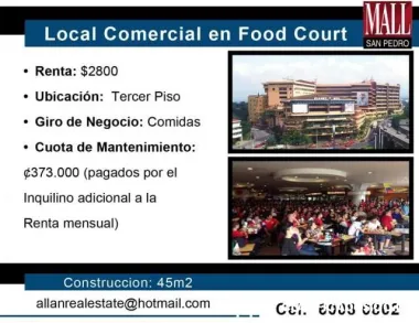 Alquilo local comercial en food court - mall san pedro