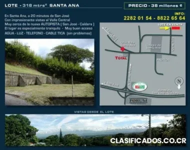 Vendo lote en santa ana vistas al valle central