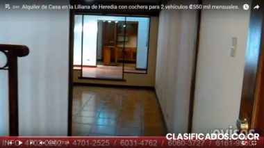 Alquiler de casa en la liliana de heredia con cochera para 2 vehículos ?550 mil mensuales.