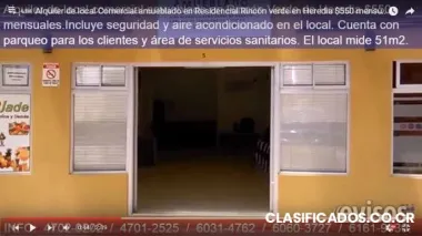 Alquiler de local comercial amueblado en residencial rincón verde en heredia $550 mensuale