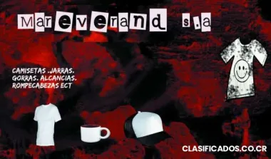 Camisetas,estampados,jarras,gorras.