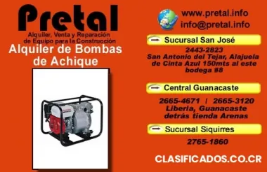 Alquiler de bomba de achique o succion gasolina el pretal