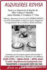 Alquiler sillas mesas manteleria y mas...alquileres rovisa