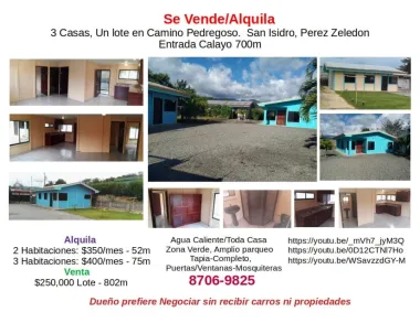 Tres Casas/Un Lote Pedregoso San Isidro Gen/PZ